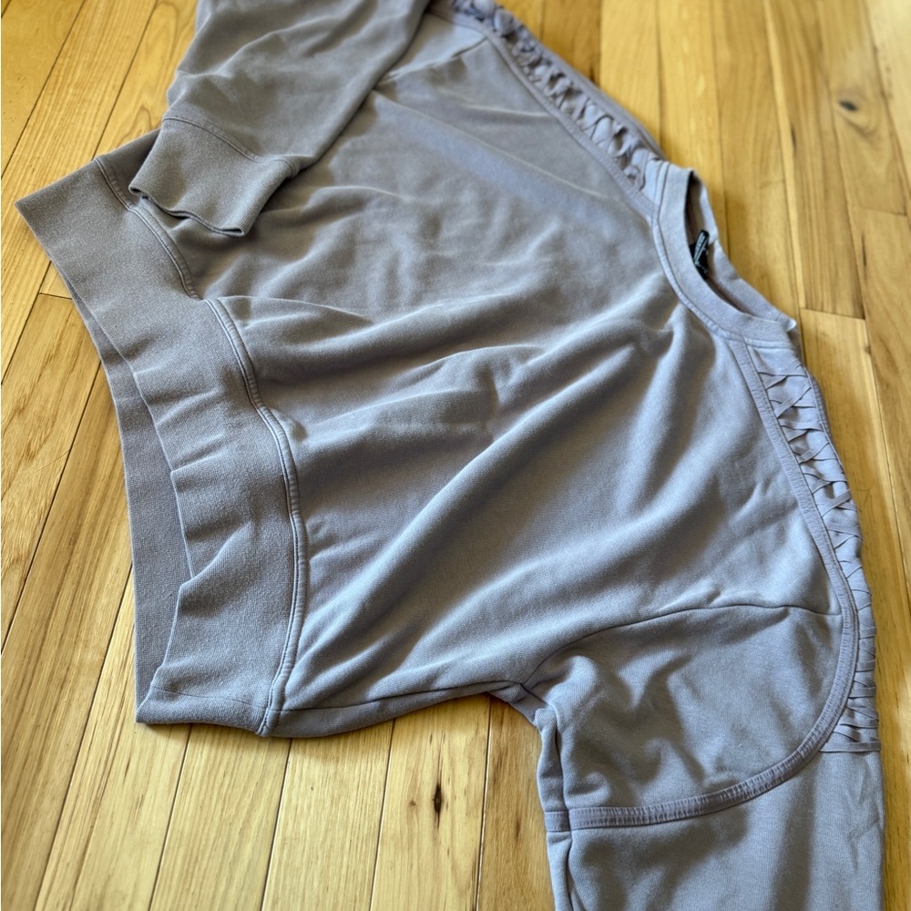 Women’s Light Gray Crewneck Sweatshirt with Shoulder Lace Detail